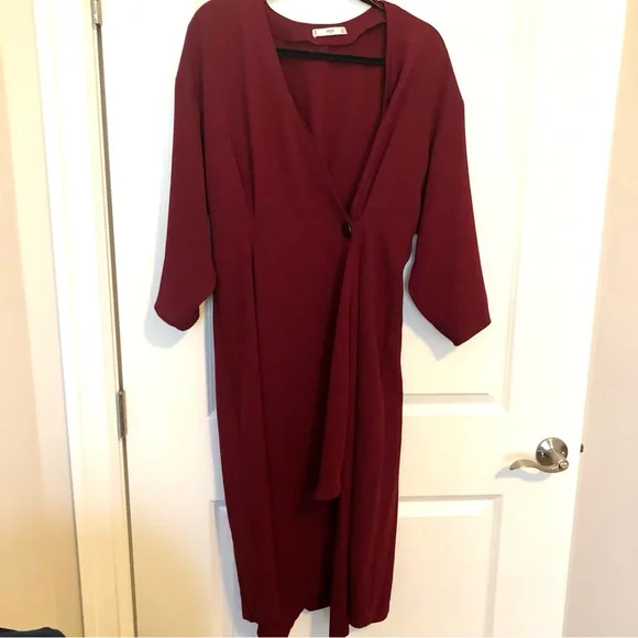 mango red asymmetrical dress Burgundy Tulle A-line Prom Dresses With Thigh Slit MP649